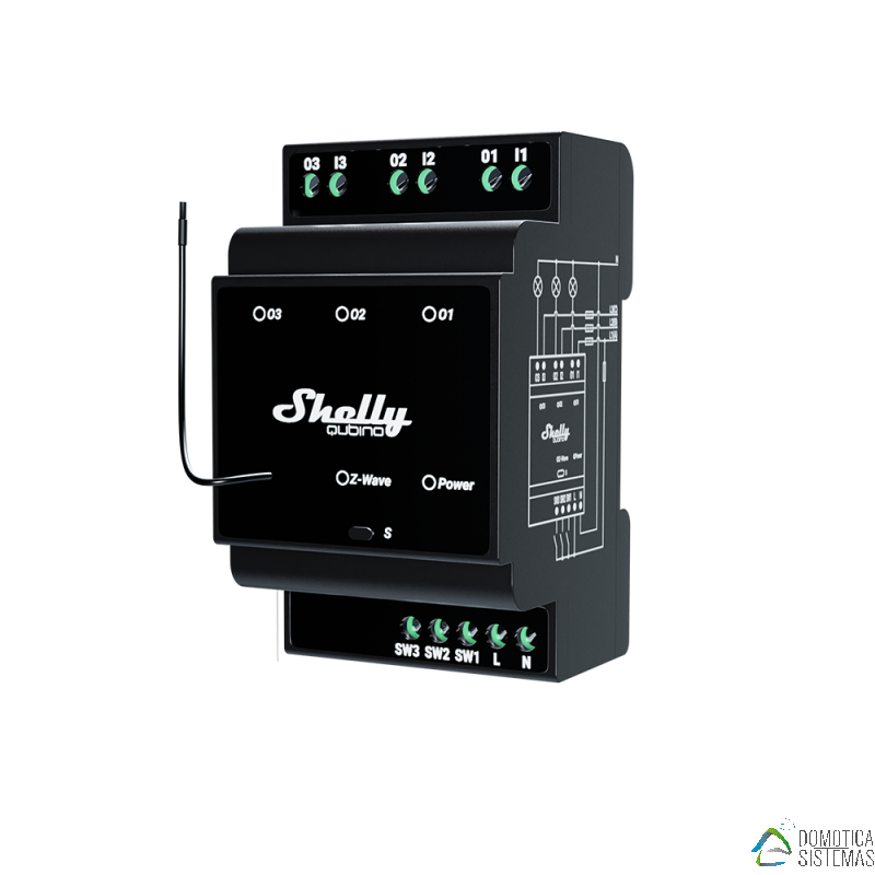Shelly Qubino Wave Pro 3 - Interruptor inteligente Z-Wave® profesional de 3 canales para carril DIN con contactos secos