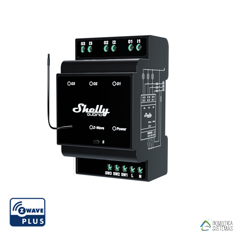 Shelly Qubino Wave Pro 3 - Interruptor inteligente Z-Wave® profesional de 3 canales para carril DIN con contactos secos