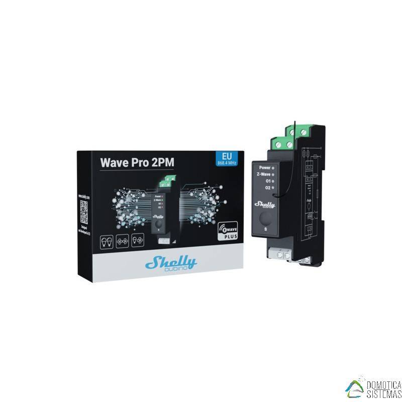 Shelly Qubino Wave Pro 2PM - Modulo Carril DIN de 2 Canales Z-Wave 800 con medidor de consumo